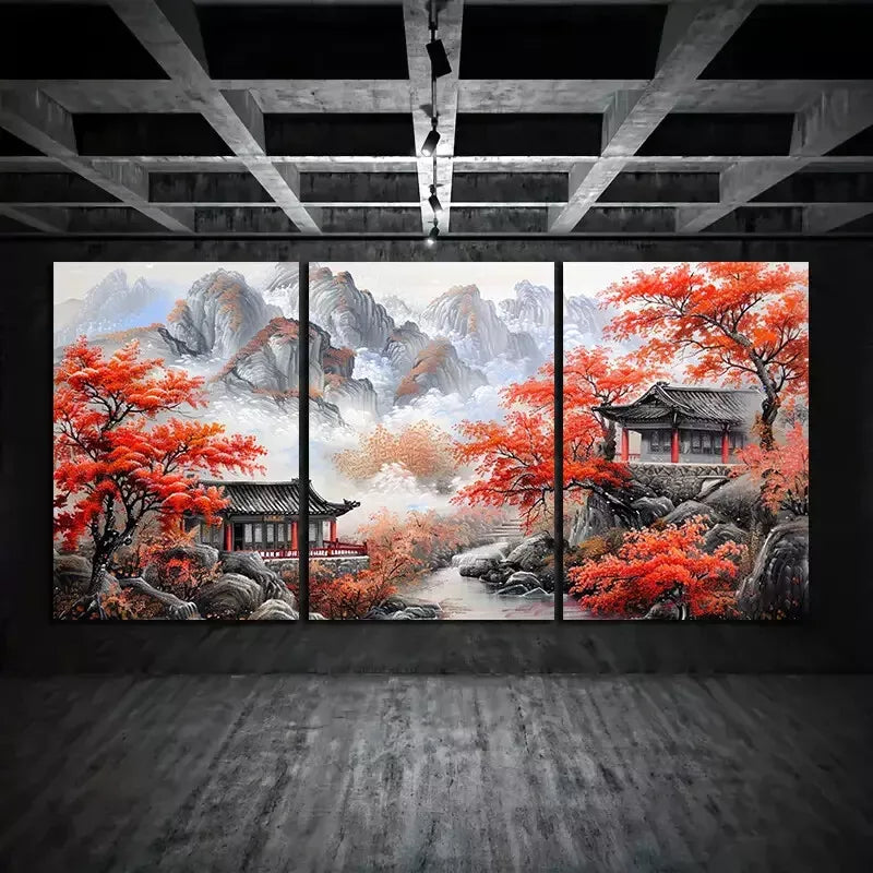 3pcs Oil Painting Chinese Style Canvas Framed 40x60cm - High Quality Print 100% Australian Made Wall Canvas Ready to Hang