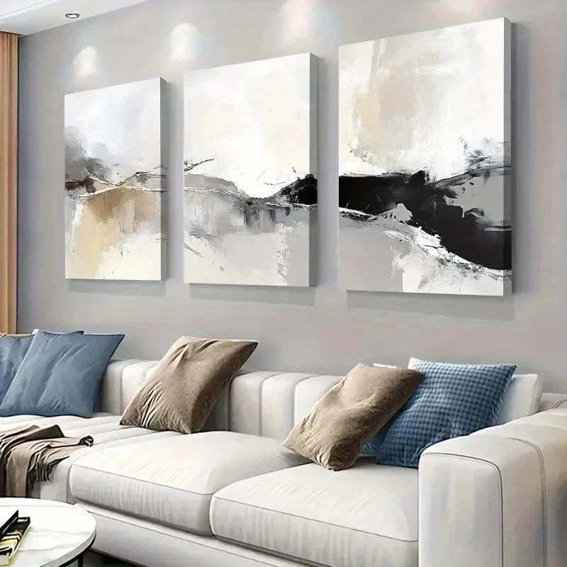 3pcs Neutral Tones, Minimalist Geometric Wall Art Set Canvas Framed 60x90cm - High Quality Print 100% Australian Made Wall Canvas Ready to Hang