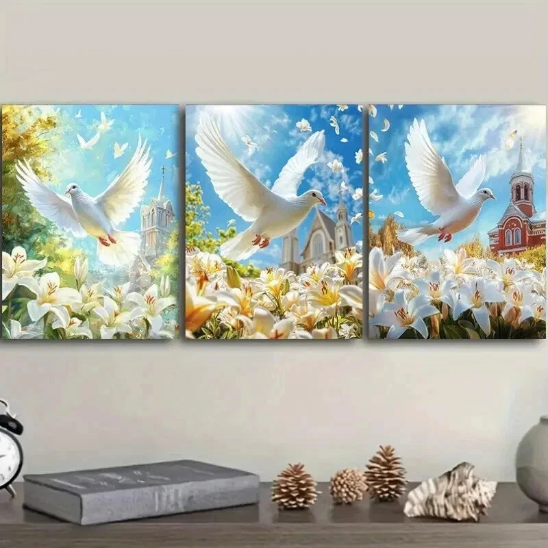 3pcs The dove of peace Wall Art Set Canvas Framed 50x70cm - High Quality Print 100% Australian Made Wall Canvas Ready to Hang