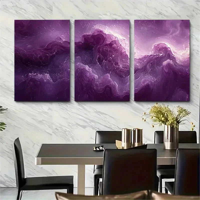 3pcs Purple Fluid Abstract Art L Wall Art Set Canvas Framed 50x70cm - High Quality Print 100% Australian Made Wall Canvas Ready to Hang