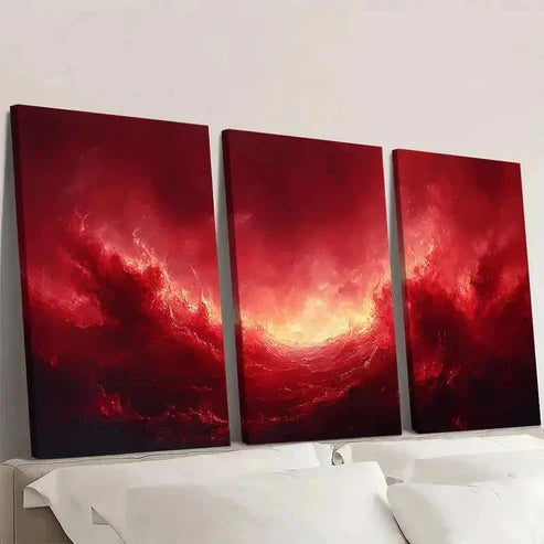 3pcs Red Abstract Print Red Abstract Wall Art Set Canvas Unframed - High Quality Print 100% Australian Made Wall Canvas