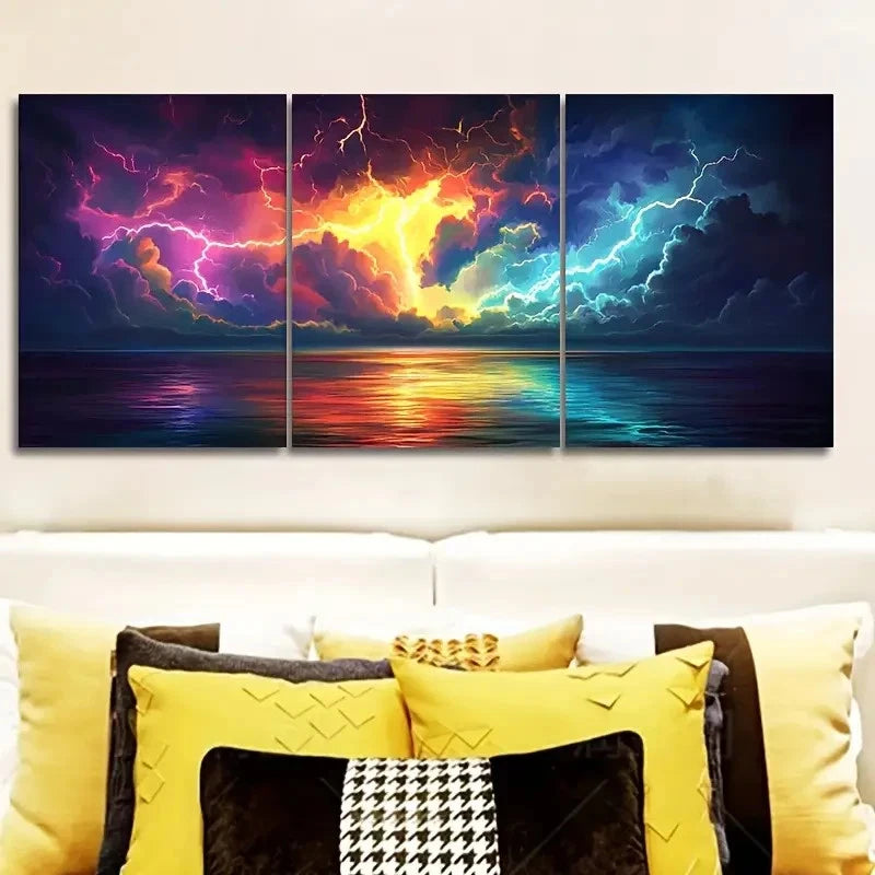 3pcs Colorful Lightning Storm Design Wall Art Set Canvas Framed 40x60cm - High Quality Print 100% Australian Made Wall Canvas Ready to Hang