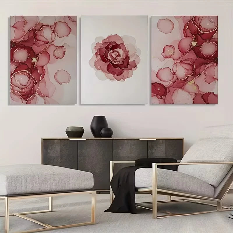 3pcs Red and White Abstract Floral Art Wall Art Set Canvas Framed 60x90cm - High Quality Print 100% Australian Made Wall Canvas Ready to Hang