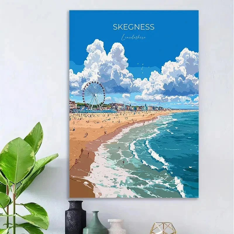 Vintage British Coastal Town Inspired Beach Travel Poster Print Wall Art
