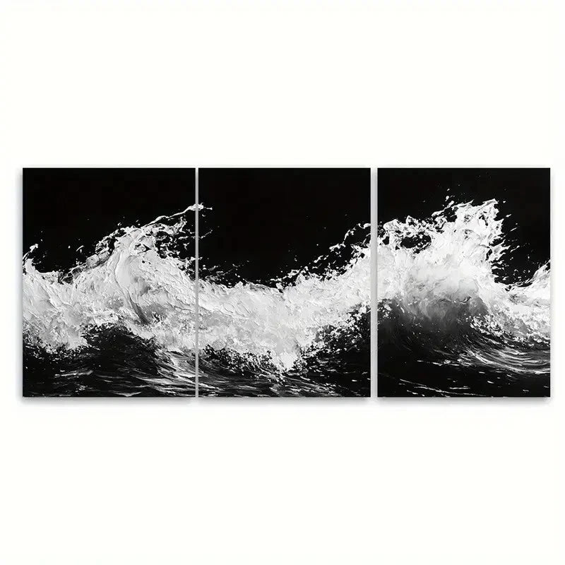 3pcs Black and White Ocean Beach Abstract Design Wall Art Set Canvas Framed 50x70cm - High Quality Print 100% Australian Made Wall Canvas Ready to Hang