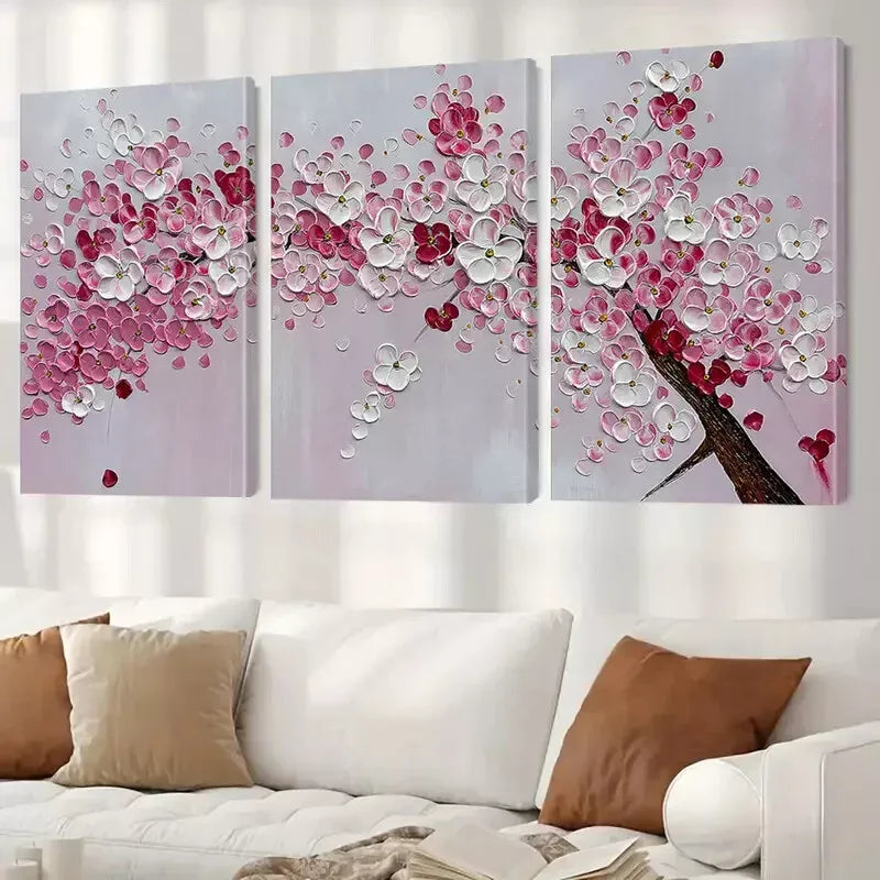 3pcs Pink Plum Blossom Flower Wall Art Set Canvas Framed 50x70cm - High Quality Print 100% Australian Made Wall Canvas Ready to Hang - Bella Home Decor