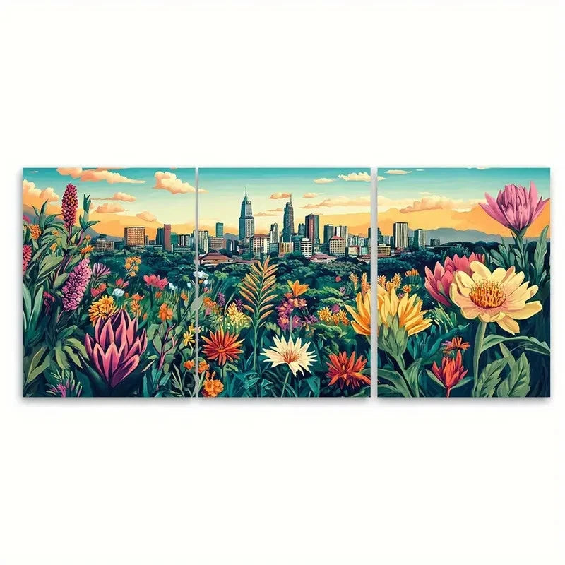 3pcs Nairobi Travel Botanical Illustration Wall Art Set Canvas Framed 40x60cm - High Quality Print 100% Australian Made Wall Canvas Ready to Hang