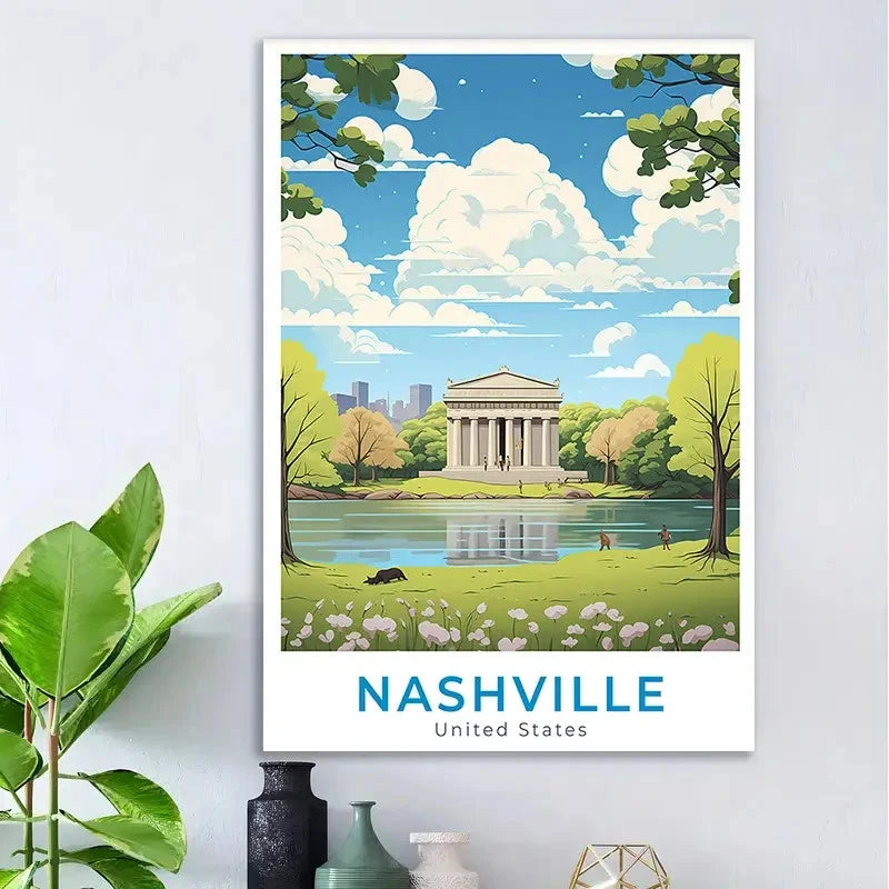 Nashville Tennessee Vintage Parthenon Greek Travel Poster Print Wall Art