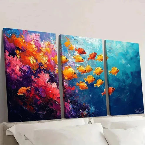 3pcs Vibrant Underwater Fish Canvas Art F Wall Art Set Canvas Unframed - High Quality Print 100% Australian Made Wall Canvas - Bella Home Decor