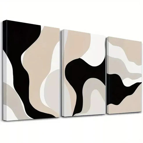 3pcs Modern Wall Art Set - Abstract Brown, Black & Beige Canvas Framed 60x90cm - High Quality Print 100% Australian Made Wall Canvas Ready to Hang