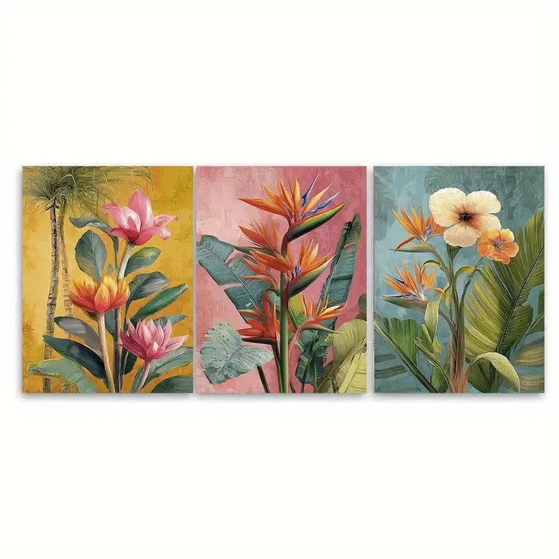 3pcs Belo Horizonte Travel Tropical Floral Wall Art Set Canvas Framed 60x90cm - High Quality Print 100% Australian Made Wall Canvas Ready to Hang