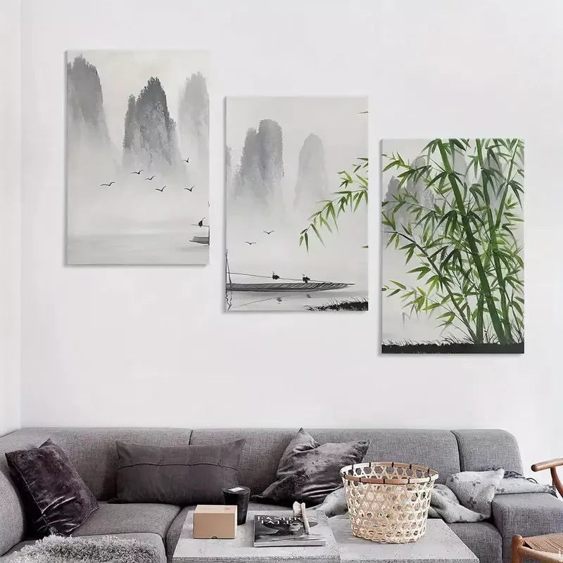 3pcs Traditional Chinese Painting Canvas Framed 40x60cm - High Quality Print 100% Australian Made Wall Canvas Ready to Hang