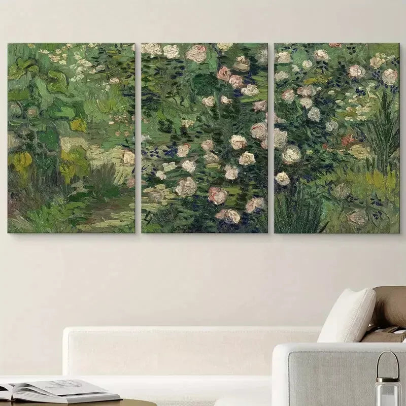 3pcs Rose garden Vincent van Gogh Canvas Framed 40x60cm - High Quality Print 100% Australian Made Wall Canvas Ready to Hang