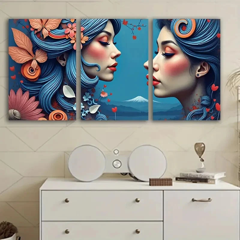 3pcs Floral Woman Portrait Spray Painted Wall Art Set Canvas Framed 60x90cm - High Quality Print 100% Australian Made Wall Canvas Ready to Hang