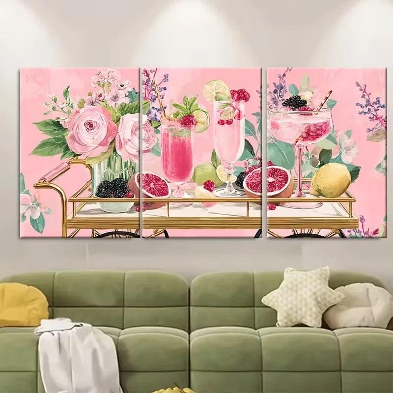 3pcs Keep Em Coming Cocktail Print, Metal Print Ready to Hang Art