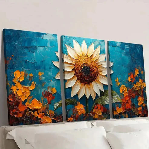 3pcs White Sunflower JH Wall Art Set Canvas Unframed - High Quality Print 100% Australian Made Wall Canvas