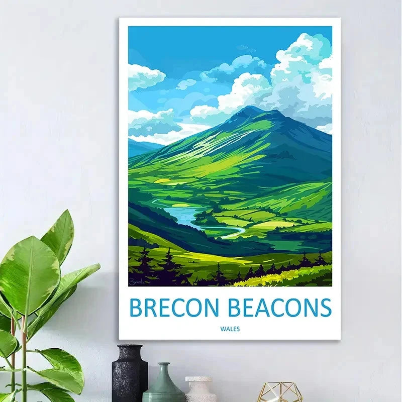 Brecon Beacons Wales Landscape Vintage Welsh Travel Poster Print Wall Art