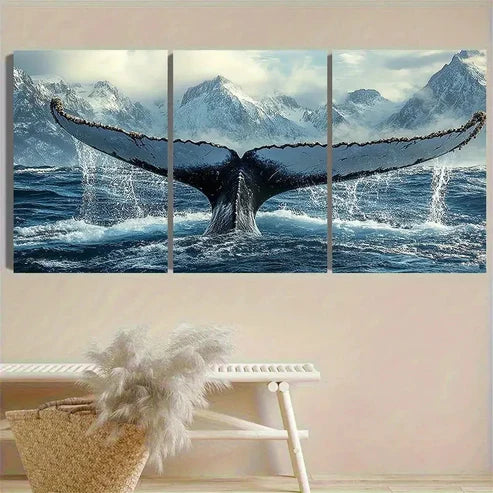3pcs Whale Tail Splash in Ocean Wall Art Set Canvas Unframed - High Quality Print 100% Australian Made Wall Canvas