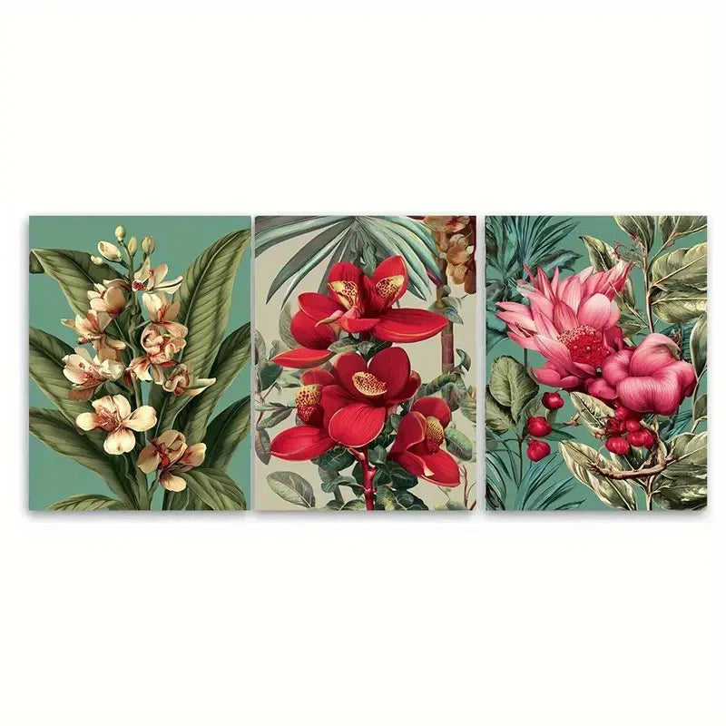 3pcs Paraguay Botanical Floral Illustration Wall Art Set Canvas Framed 50x70cm - High Quality Print 100% Australian Made Wall Canvas Ready to Hang