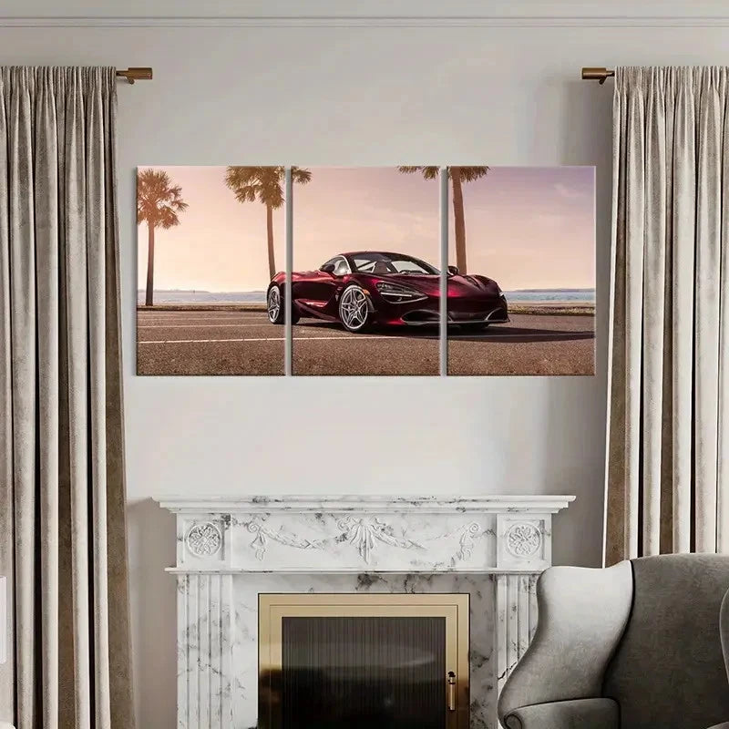 3pcs Red Colored Sports Racing Car Wall Art Set Canvas Framed 60x90cm - High Quality Print 100% Australian Made Wall Canvas Ready to Hang