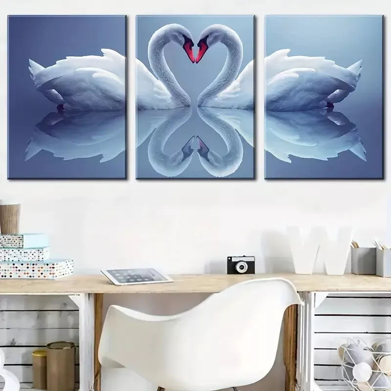 3pcs Featuring Minimalist Heart Design of Swans Wall Art Set Canvas Framed 40x60cm - High Quality Print 100% Australian Made Wall Canvas Ready to Hang