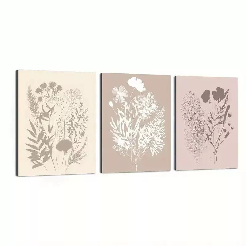 3pcs Abstract wildflower floral, botanical Wall Art Set - Modern Brown Tree Wall Art Set Canvas Framed 50x70cm - High Quality Print 100% Australian Made Wall Canvas Ready to Hang