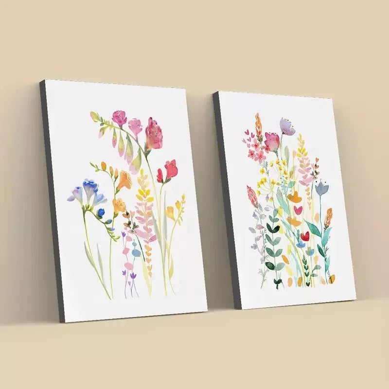 2pcs Colorful Floral Watercolor Design Framed 50x75cm - High Quality Print 100% Australian Made Wall Canvas Ready to Hang