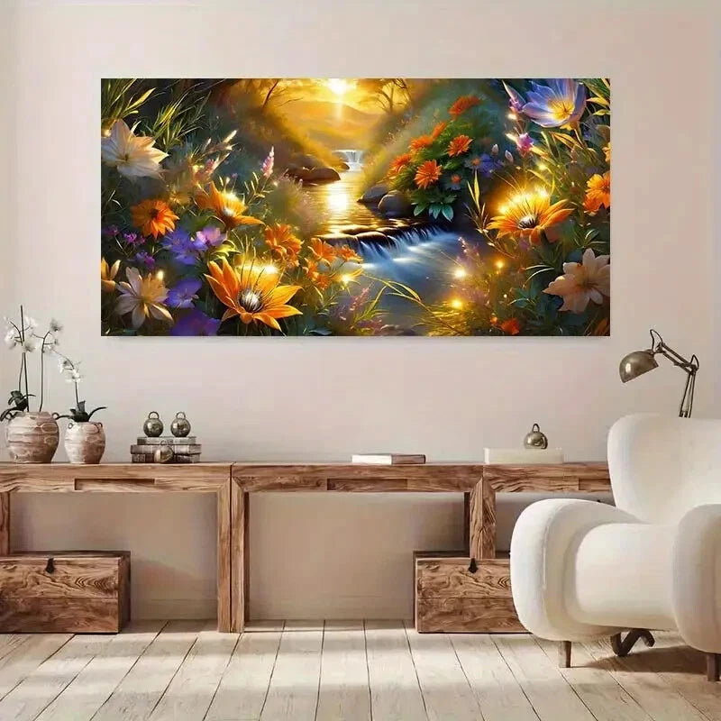 Sunlit Flowers in Forest wall canvas office home room framed 120x60cm - Bella Home Decor