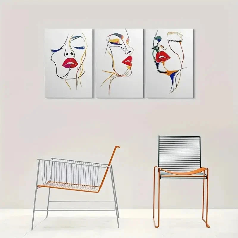 3pcs Minimalist Face Painting Wall Art Set Canvas Framed 60x90cm - High Quality Print 100% Australian Made Wall Canvas Ready to Hang