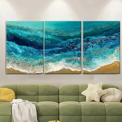 3pcs Emerald Beach Seascape Art Canvas Wall Decor Wall Art Set Canvas Framed 60x90cm - High Quality Print 100% Australian Made Wall Canvas Ready to Hang