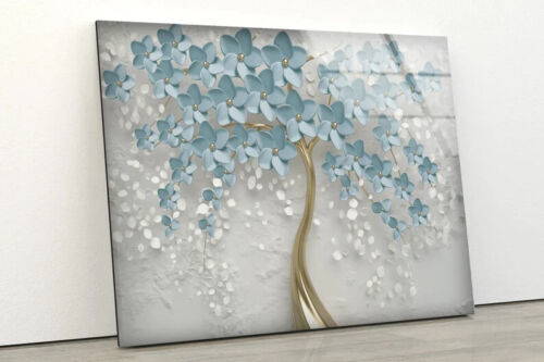 Blue 3D Flowers Tree UV Direct Aluminum Print Australian Made Quality