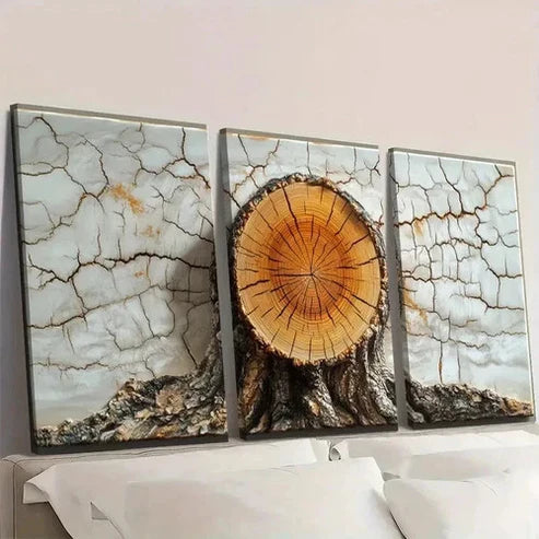 3pcs Tree Rings Abstract White Wall Art Set Canvas Unframed - High Quality Print 100% Australian Made Wall Canvas