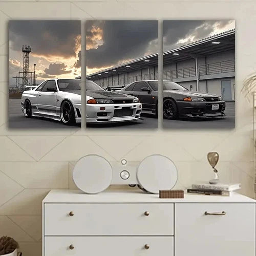 3pcs Vintage Car Spray Painted Art Wall Art Set Canvas Framed 50x70cm - High Quality Print 100% Australian Made Wall Canvas Ready to Hang