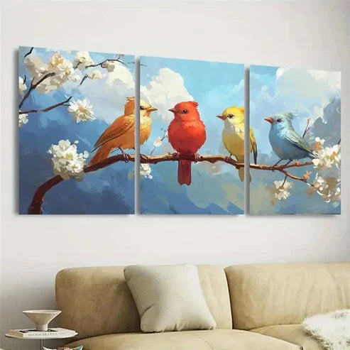 3pcs Bird & Cherry Wall Art Set Canvas Unframed - High Quality Print 100% Australian Made Wall Canvas