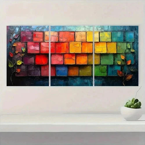 3pcs Abstract Colorful Blocks ER Wall Art Set Canvas Framed 50x70cm - High Quality Print 100% Australian Made Wall Canvas Ready to Hang