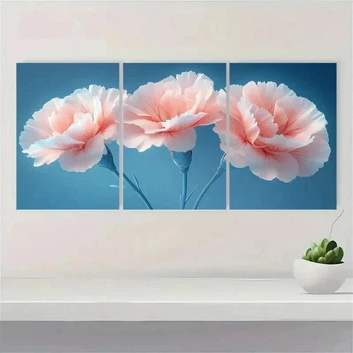 3pcs White Carnation Painting Print EY Wall Art Set Canvas Framed 50x70cm - High Quality Print 100% Australian Made Wall Canvas Ready to Hang