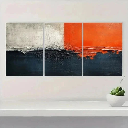 3pcs Beige & Orange Accents, Minimalist ModerNO Wall Art Set Canvas Framed 50x70cm - High Quality Print 100% Australian Made Wall Canvas Ready to Hang