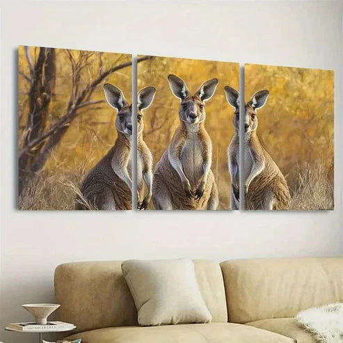 3pcs Kangaroos Wall Art Set Canvas Unframed - High Quality Print 100% Australian Made Wall Canvas