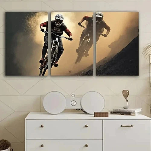 3pcs Mountain Bike Adventure Design Wall Art Set Canvas Framed 60x90cm - High Quality Print 100% Australian Made Wall Canvas Ready to Hang