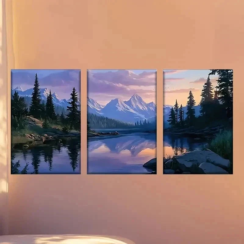3pcs painting of a mountain lake Wall Art Set Canvas Framed 40x60cm - High Quality Print 100% Australian Made Wall Canvas Ready to Hang