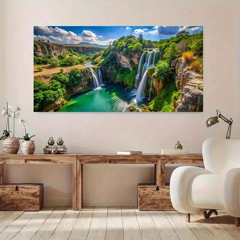 Waterfall Hills Greenery wall canvas office home room framed 120x60cm - Bella Home Decor