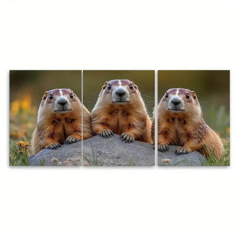 3pcs Three Funny Sitting on a Rock i B I Wall Art Set Canvas Framed 50x70cm - High Quality Print 100% Australian Made Wall Canvas Ready to Hang