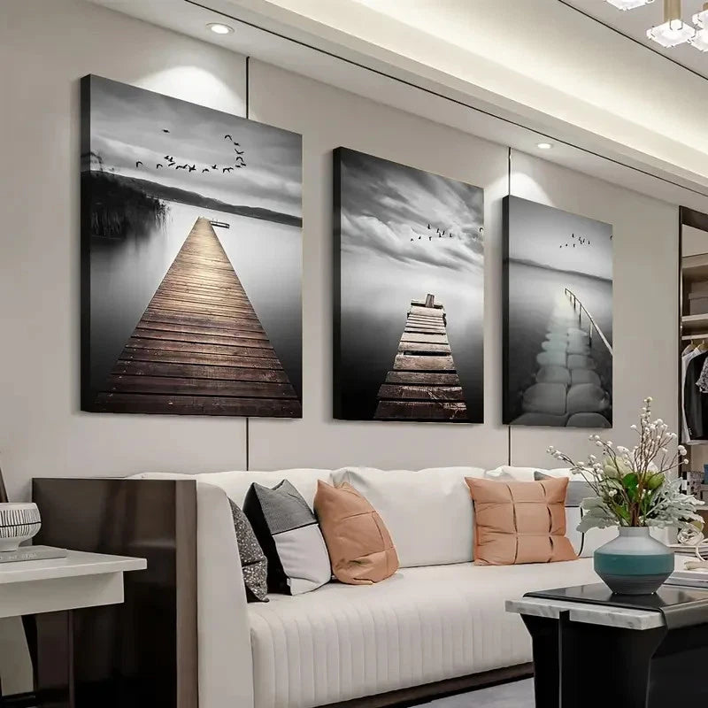 3pcs Modern Minimalist Golden River Forest Wall Art Set Canvas Framed 50x70cm - High Quality Print 100% Australian Made Wall Canvas Ready to Hang