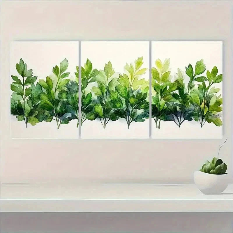3pcs Herbs Watercolor Green Nature Perfect Wall Art Set Canvas Framed 40x60cm - High Quality Print 100% Australian Made Wall Canvas Ready to Hang