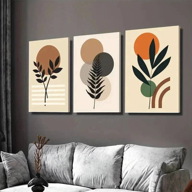 3pcs Modern Abstract Botanical Minimalist Plant Wall Art Set Canvas Framed 40x60cm - High Quality Print 100% Australian Made Wall Canvas Ready to Hang