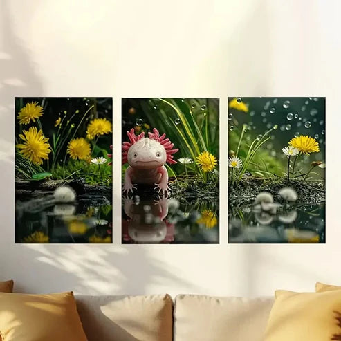 3pcs Picture of little chicken in the water Wall Art Set Canvas Unframed - High Quality Print 100% Australian Made Wall Canvas
