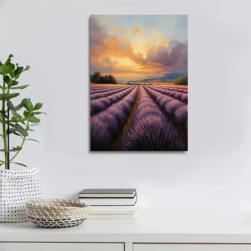Serene Purple Lavender Rows Under Vibrant Sky 40x60cm Metal Print Ready to Hang