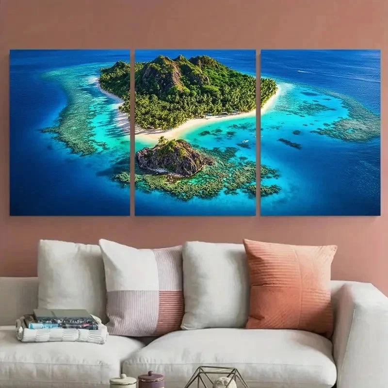3pcs Fiji South Pacific Island Turquoise Perfect Wall Art Set Canvas Framed 40x60cm - High Quality Print 100% Australian Made Wall Canvas Ready to Hang