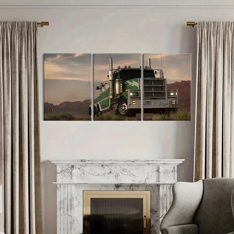 3pcs Green Truck Vehicle Modern Decor Wall Art Set Canvas Framed 40x60cm - High Quality Print 100% Australian Made Wall Canvas Ready to Hang