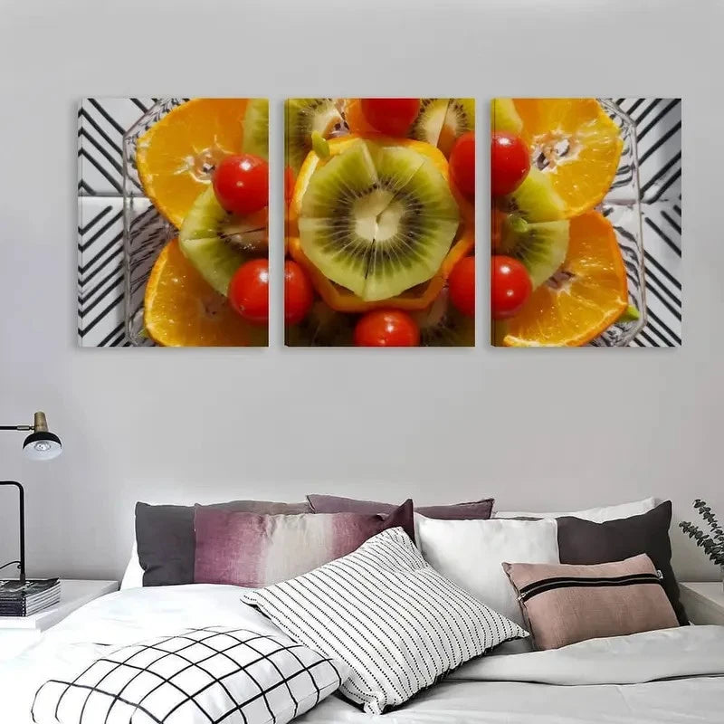 3pcs Flower Arrangement Made of Orange & Kiwi Wall Art Set Canvas Framed 60x90cm - High Quality Print 100% Australian Made Wall Canvas Ready to Hang
